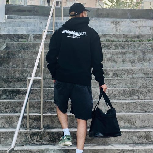 潮牌NBHD重磅380g印花水洗连帽卫衣日系套头宽松纯棉上衣长袖帽衫