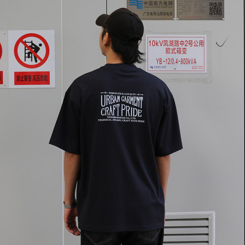 潮牌NBHD新款26ss重磅280克纯棉短袖藏青色T恤小领口宽松男上衣