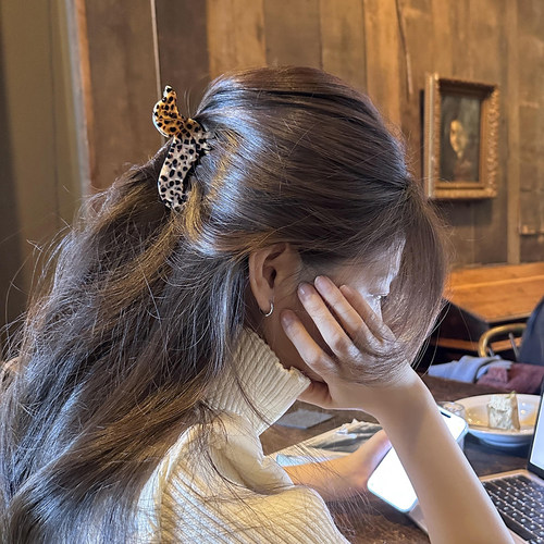 复古咖色豹纹腊肠狗抓夹女美拉德