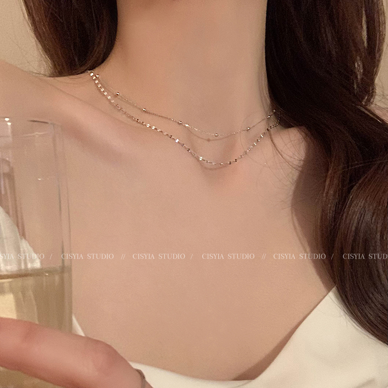 S925纯银项链女气质轻奢小众高级感双层叠戴夏天锁骨链颈链choker