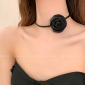 黑色颈花项链女choker脖子配饰轻奢小众颈带春天项圈玫瑰花朵颈链