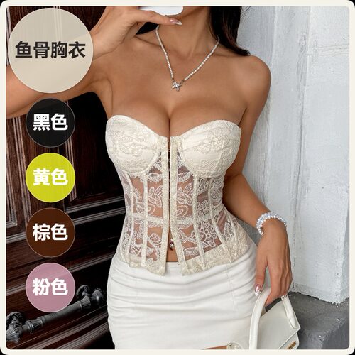 法式高级感设计刺绣鱼骨绑带露背抹胸背心女外穿内搭上衣