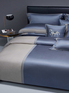 寐MINE2021秋冬新款纯棉长绒棉蓝白拼接四件套专柜正品 假日柏林