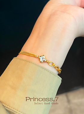 四芒星古法鎏金錾刻点钻星星手链四叶草高级感小众轻奢设计首饰品