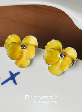 小清新法式黄色立体花朵时尚轻奢耳夹无耳洞女新款精致耳钉耳饰品