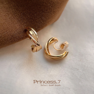 法式高级感气质蚊香盘耳夹ins小众麻花不规则金色无耳洞耳圈耳环