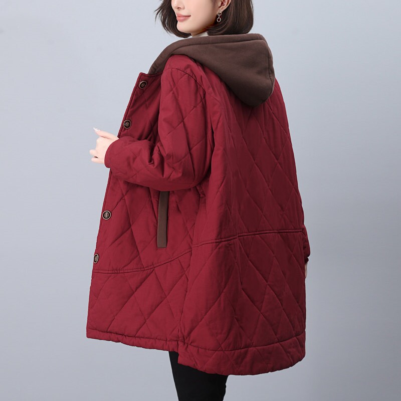 加绒加厚棉服女中长款2026冬季新款宽松大码中年妈妈休闲保暖外套