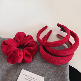 秋冬气质显白红色灯芯绒宽边发箍女新年氛围感百搭丸子头发绳发饰