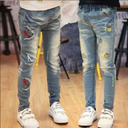 Quần áo trẻ em nữ mùa xuân và mùa thu Hàn Quốc 2019 quần trẻ em mới quần jeans trẻ em lớn quần thun trẻ em nữ - Quần jean