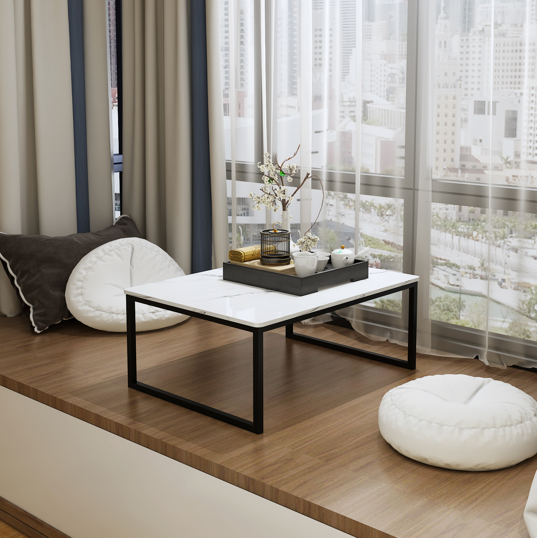 北欧岩板小茶几大理石阳台飘窗小桌子卧室坐地日式简约榻榻米矮桌