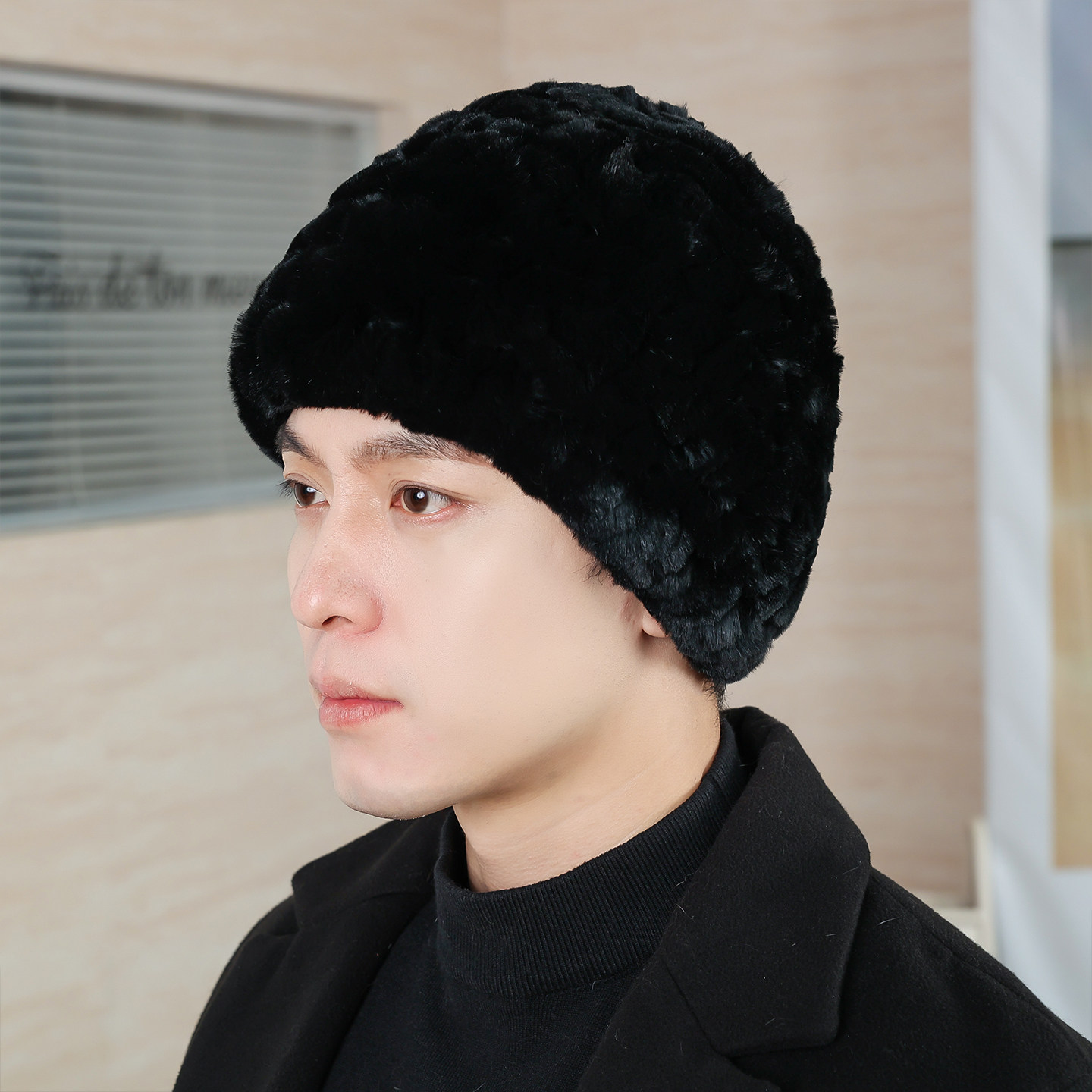 中老年男士獭兔毛皮草帽子保暖双层加厚冬季老人中老年人爸爸帽子