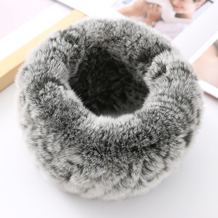 獭兔毛围脖男士冬季中老年人护颈椎保暖爸爸皮草围巾弹力套头脖套