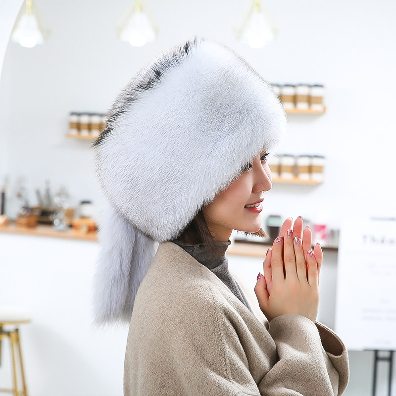 真狐狸毛帽子女士冬天保暖护耳包头贝雷帽蒙古公主帽东北皮草帽子