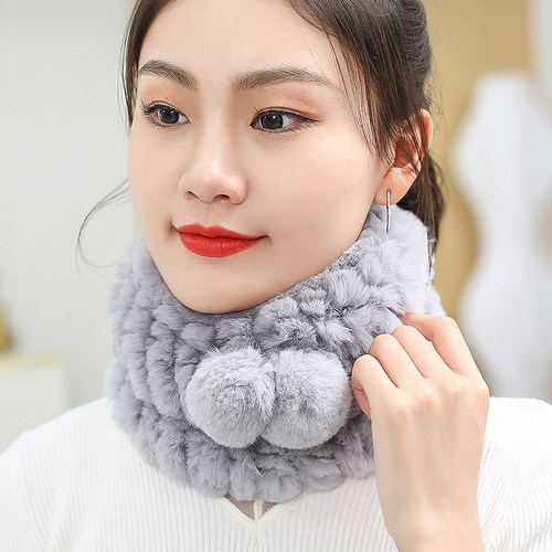 冬季獭兔毛围脖帽子一体皮草围巾