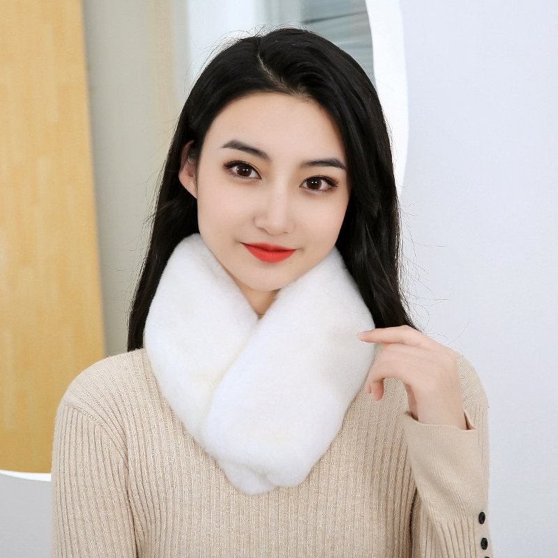 真獭兔毛围巾女冬季懒濑兔整皮皮草围脖双面保暖吸扣学生真毛领子