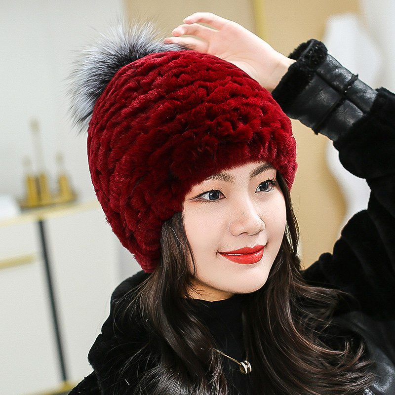 保暖女士冬季真獭兔毛帽子皮草帽