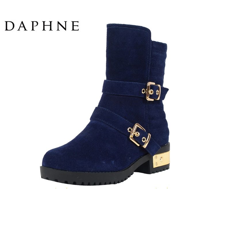 Daphne/´ïܽÄÝר¹ñÕýÆ· Çﶬ¿îţƤ¶ÌͲŮѥÖÐͲƤ´ø¿ÛÅ®Âí¶¡Ñ¥×Ó