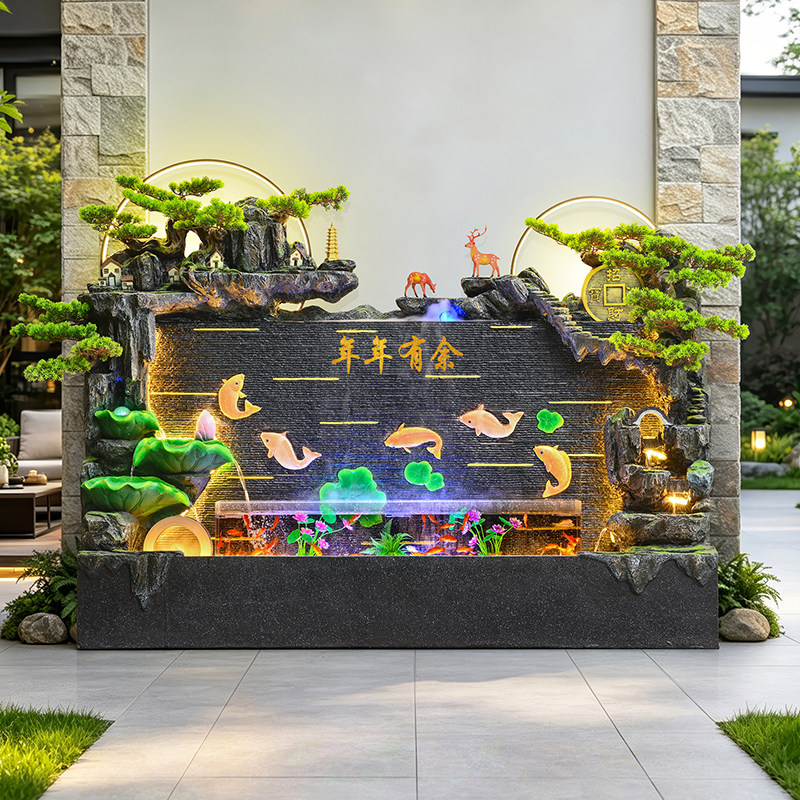假山流水墙喷泉水幕墙鱼缸客厅餐厅阳台花园装饰送礼落地家居摆件