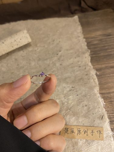 「紫月」天然紫水晶s925银戒指开口可调节指环送女友闺蜜生日礼物