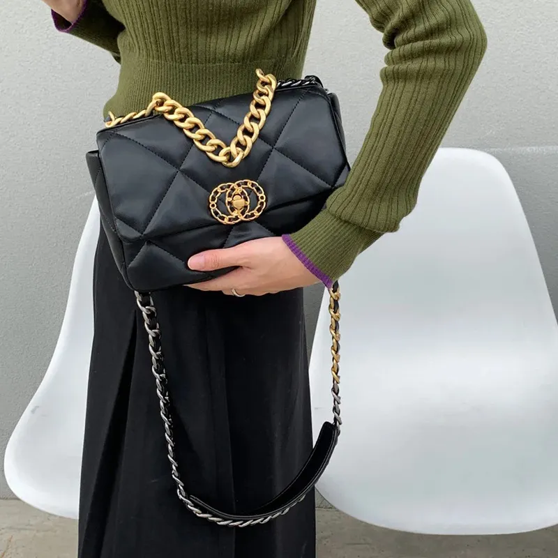 小香风羊皮口盖包菱格链条包2026新款锁扣真皮女包单肩斜挎包小包