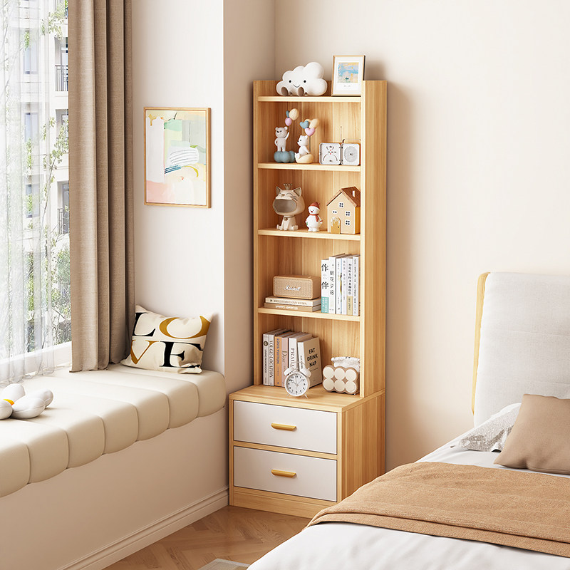 实木床头柜床边储物柜书架落地置物架窄书柜靠墙杂物收纳柜小窄柜