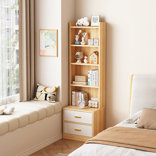 实木床头柜床边储物柜书架落地置物架窄书柜靠墙杂物收纳柜小窄柜