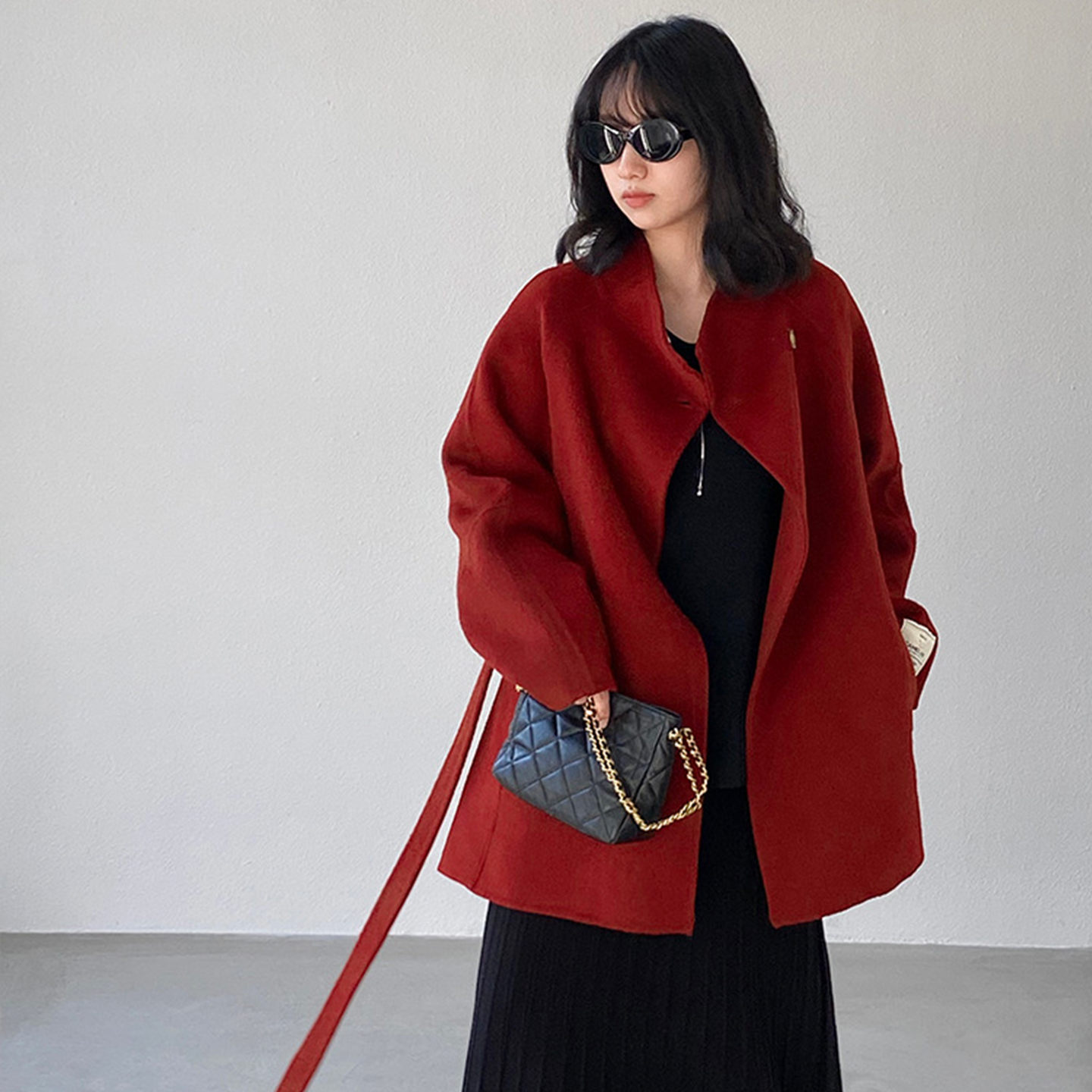 红色双面羊毛羊绒大衣2025新款冬小个子结婚敬酒服长款毛呢外套女