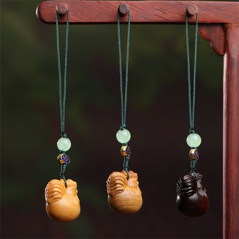 【挂件】绿檀紫檀木公鸡男女手机链钥匙扣汽车挂件吊坠diy手把件