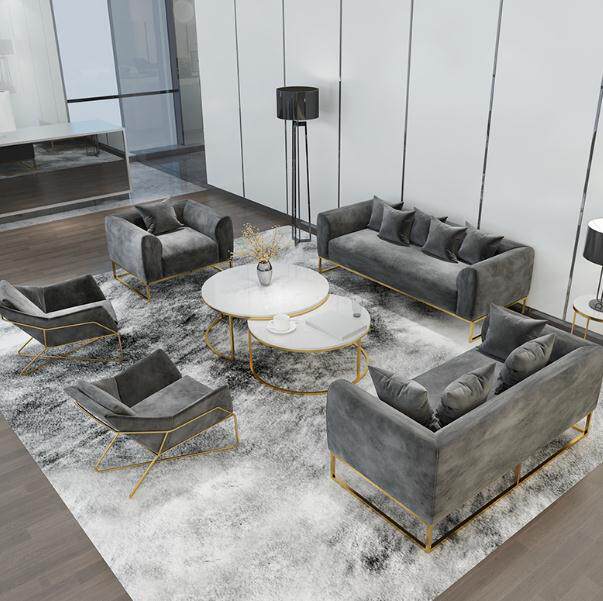 北欧办公沙发简约茶几组合会客接待工业风轻奢三人位商务