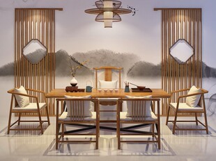 新中式茶桌椅组合简约茶几办公功夫茶桌实木茶台桌椅组合