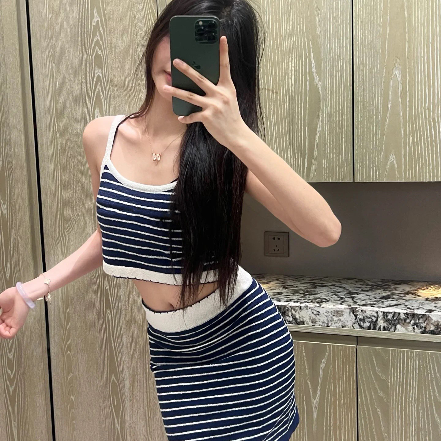 吊带花边背心半身裙显瘦套装女