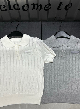 Trendy Bazaar 春夏季学院风娃娃领镂空针织女短袖百搭高版本上衣