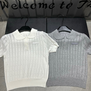 百搭高版 Trendy 学院风娃娃领镂空针织女短袖 春夏季 本上衣 Bazaar