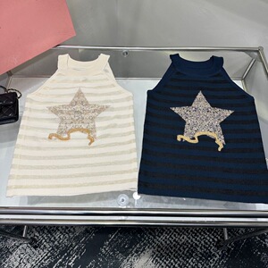 星星刺绣针织无袖背心女修身