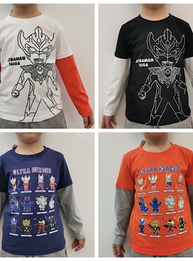日单奥特曼人T恤 外贸男童春季动漫超人迪迦欧布赛罗泽塔长袖上衣
