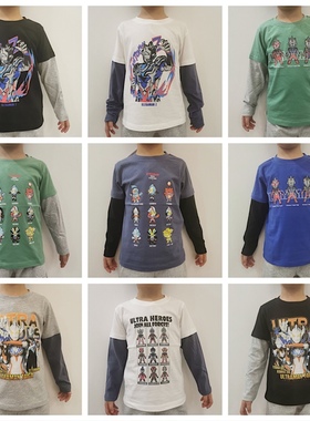 日单奥特曼人T恤 外贸男童秋季动漫超人迪迦欧布赛罗泽塔长袖上衣