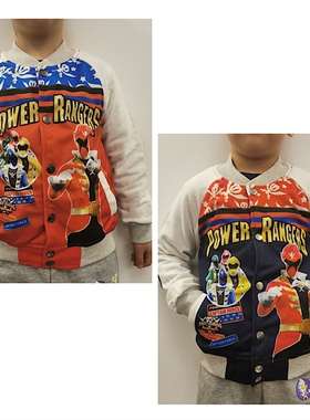 日单儿童外套 外贸男童春秋开衫新款卡通超级战队休闲毛圈棒球服