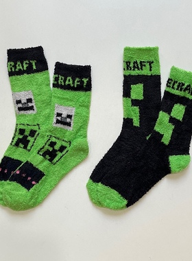 出口原单儿童袜 外贸男童卡通我的世界苦力怕中大童保暖中筒袜