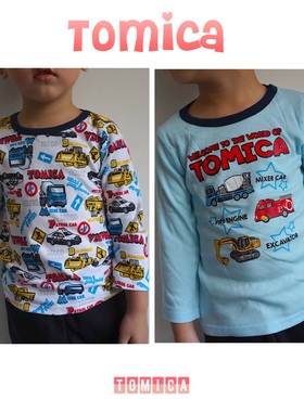 出口日单多美卡长袖T恤 外贸日系男童小汽车卡通打底衫 棉2件组