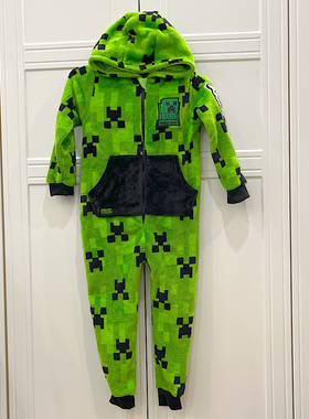 外贸儿童家居服我的世界苦力怕卡通中大男童冬季珊瑚绒保暖连体衣