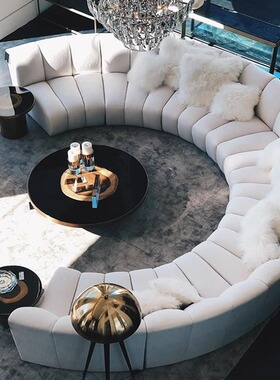 北欧半圆弧形圆形扇形环形羊羔绒布艺组合大户型商场接待网红沙发