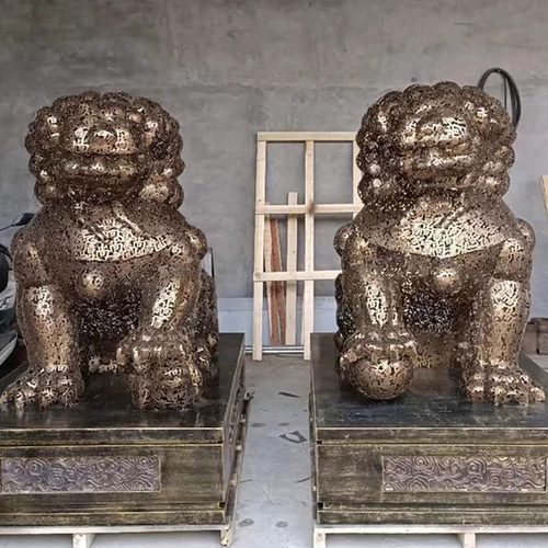 看门护院不锈钢狮子雕塑镂空动物