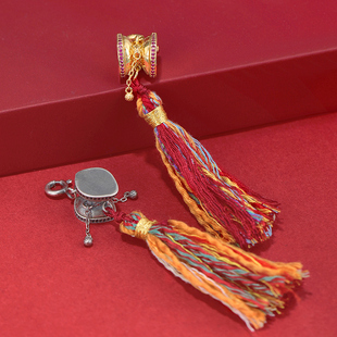 S925纯银达玛茹吊坠藏式文玩手串配饰民族风万能扣手鼓吊坠挂件