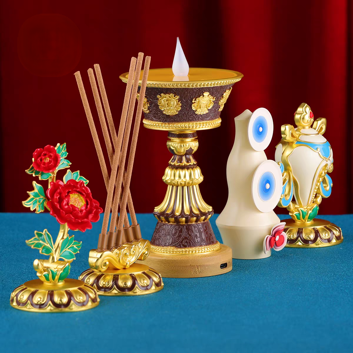 常用供品套装 花/香座/灯/装Z食子/海螺 已祝福