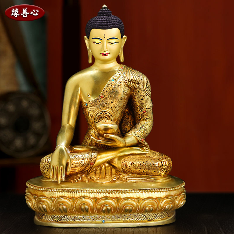 尼泊尔佛像全鎏金佛纯铜像释迦牟尼吉祥品释迦摩尼佛