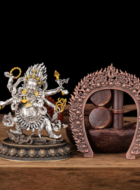 藏式铜六臂玛哈嘎拉15cm大黑天佛像精工二臂玛哈嘎拉室内装饰摆件