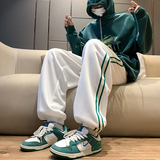 K871P45新款条纹运动卫裤男宽松阔腿长裤美式高街vibe休闲裤，男装休闲裤，星座304A