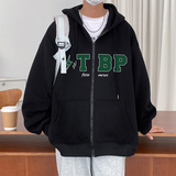H177FP70加绒75新款重磅连帽卫衣开衫外套男宽松情侣拉链外套，男装卫衣，星座304A