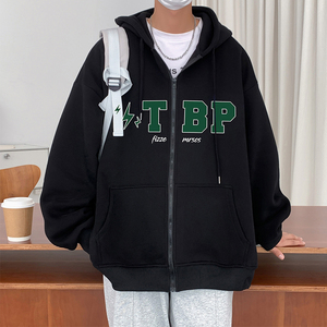 H177FP70加绒75新款重磅连帽卫衣开衫外套男宽松情侣拉链外套图片