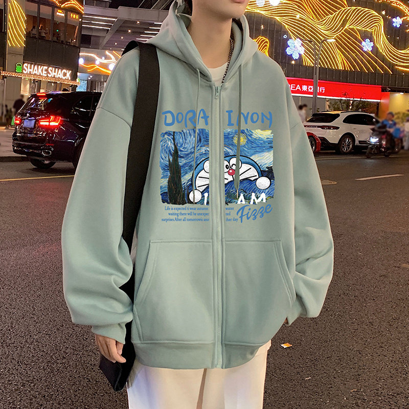 H192FP70新品星空蓝胖子开衫连帽卫衣宽松运动休闲拉链外套,男装卫衣,星座304A